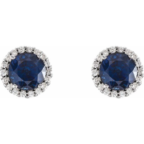 Genuine Created Sapphire Earrings in Sterling Silver  Created Sapphire and 0.16 Carat Diamond Earrings