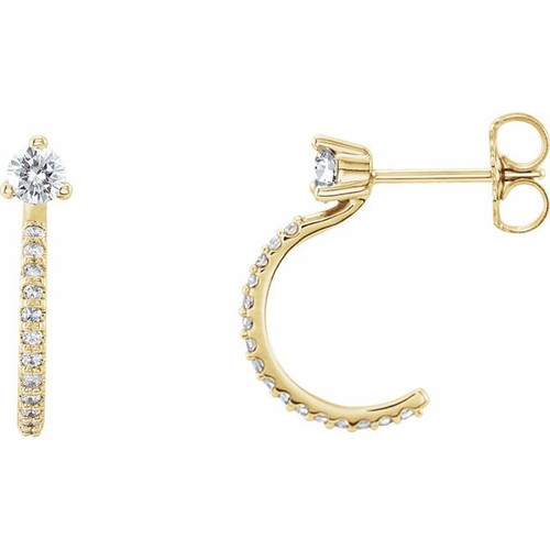 White Diamond Earrings in 14 Karat Yellow Gold 0.33 Carat Diamond Hoop Earrings