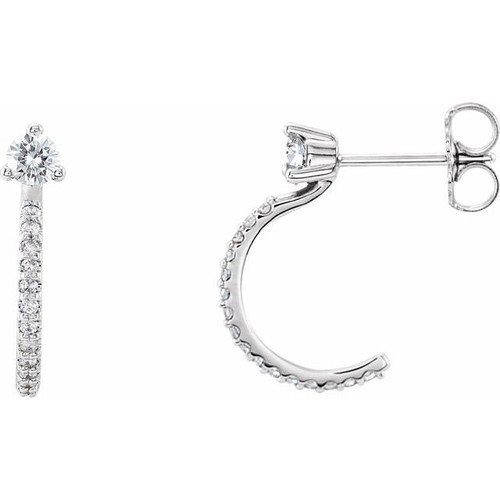 White Diamond Earrings in 14 Karat White Gold 0.33 Carat Diamond Hoop Earrings