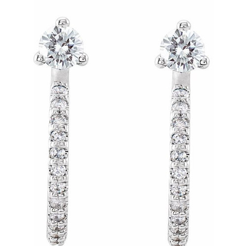 White Diamond Earrings in 14 Karat White Gold 0.33 Carat Diamond Hoop Earrings