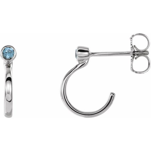 Sterling Silver 2 mm Natural Blue Zircon Huggie J-Hoop Earring