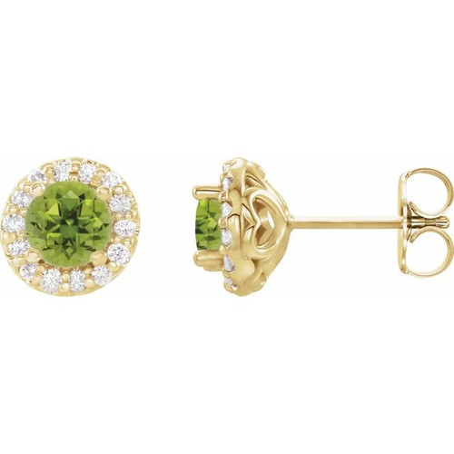 Genuine Peridot Earrings in 14 Karat Yellow Gold Peridot & 1/6 Carat Diamond Earrings