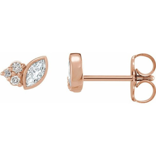 White Diamond Earrings in 14 Karat Rose Gold 1/5 Carat Diamond Earrings.