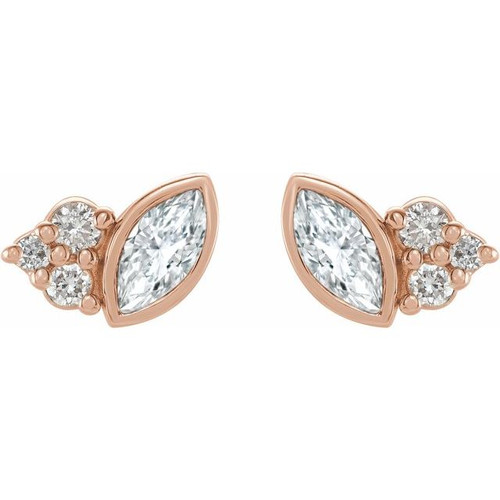 White Diamond Earrings in 14 Karat Rose Gold 1/5 Carat Diamond Earrings.