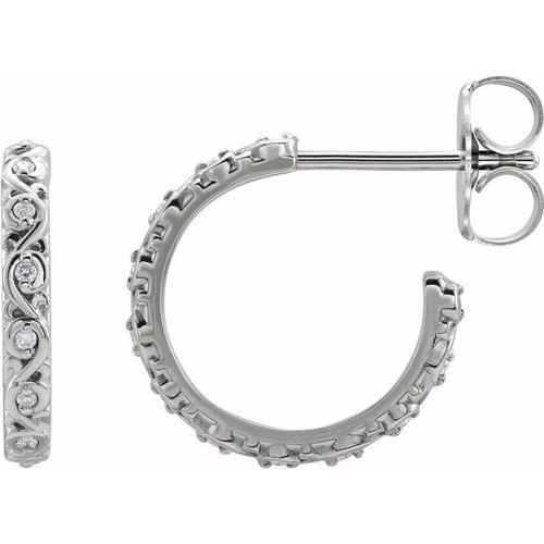 Genuine Diamond Earrings in 0.06 Carat .06 Carat Diamond Sculptural Hoop Earrings.