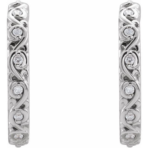 Genuine Diamond Earrings in 0.06 Carat .06 Carat Diamond Sculptural Hoop Earrings.