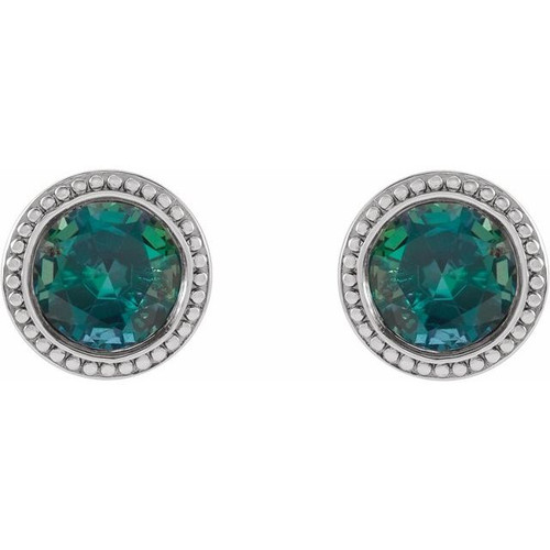 Sterling Silver 3 mm Lab Alexandrite Beaded Bezel Set Earrings