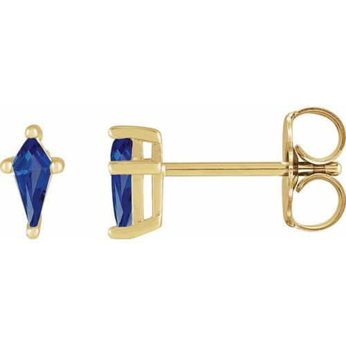 14 Karat Yellow Gold Lab-Grown Blue Sapphire Earrings.