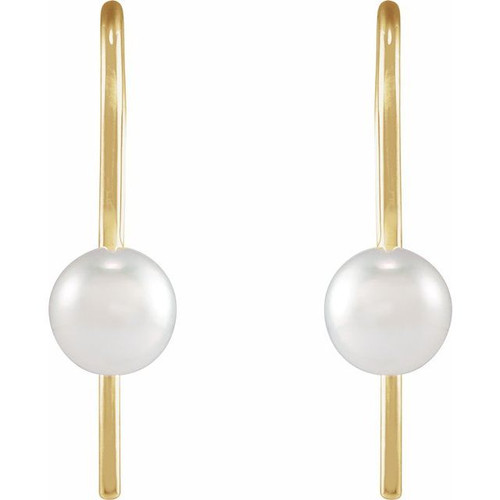 14 Karat Yellow Gold Cultured White Akoya Pearl Wire Earrings.