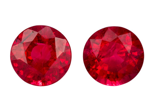 Matched Pair Gems, 3.08 carat Ruby Round Cut 7.1 mm