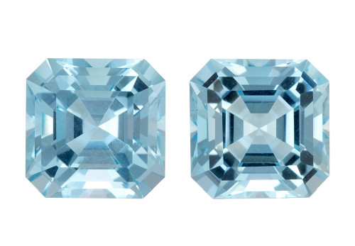 Matched Pair Aquamarine Gems - Rich Blue - 3.33 carats - Asscher Cuts 7.1mm