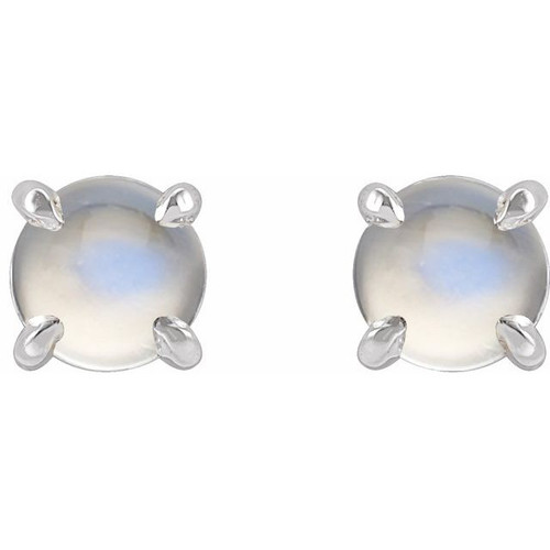 Sterling Silver Cabochon Natural Rainbow Moonstone 4-Prong Claw Earrings