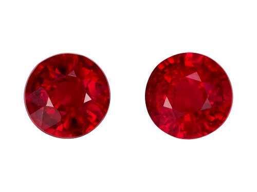 0.69 Carat Pair of Pretty Ruby Gemstones, Round Shape, 4 mm