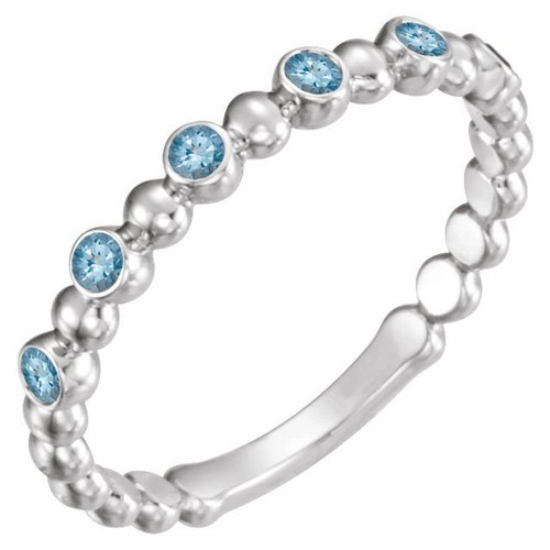 Genuine Aquamarine Ring in Platinum Aquamarine Stackable Ring    .
