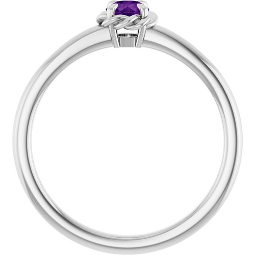 14K White Natural Amethyst Solitaire Rope Ring
