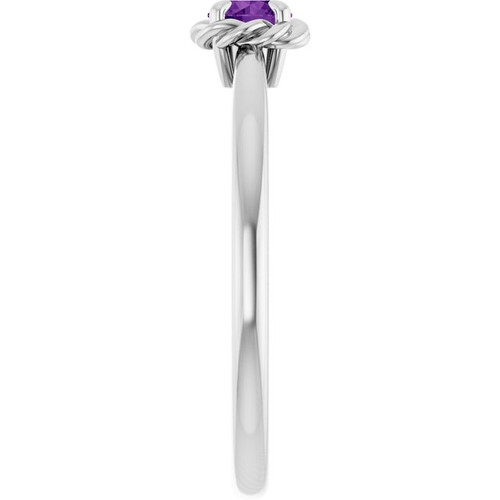 14K White Natural Amethyst Solitaire Rope Ring