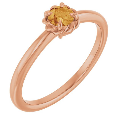 14K Rose Natural Citrine Solitaire Rope Ring