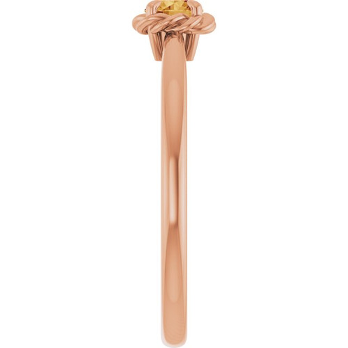 14K Rose Natural Citrine Solitaire Rope Ring