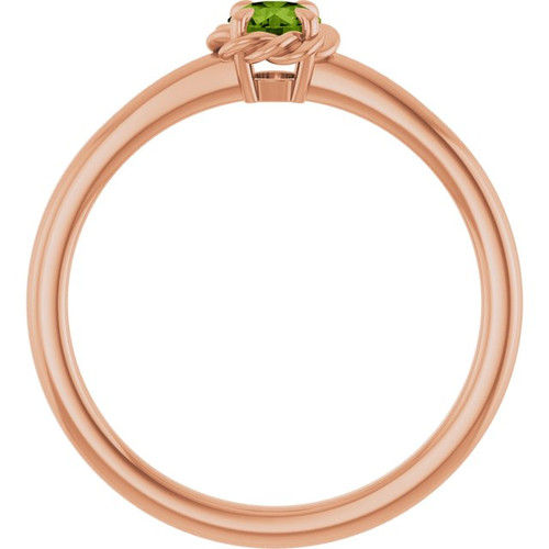 14K Rose Natural Peridot Solitaire Rope Ring