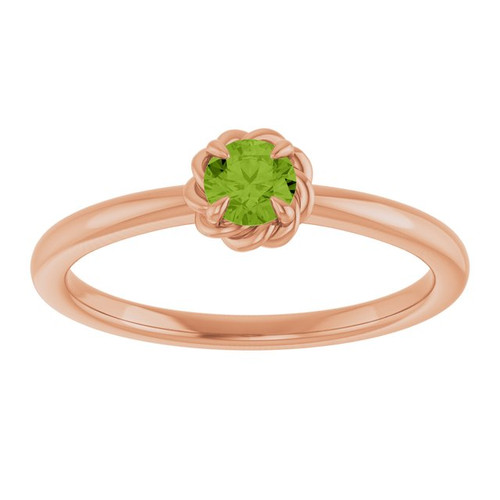 14K Rose Natural Peridot Solitaire Rope Ring