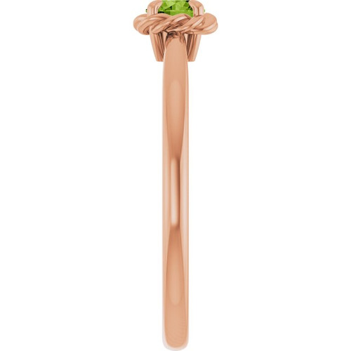 14K Rose Natural Peridot Solitaire Rope Ring