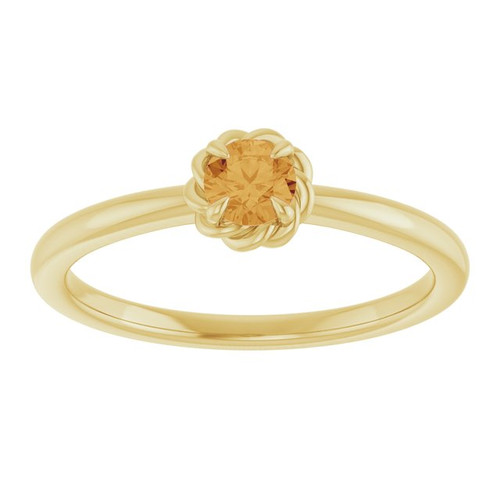 14K Yellow Natural Citrine Solitaire Rope Ring