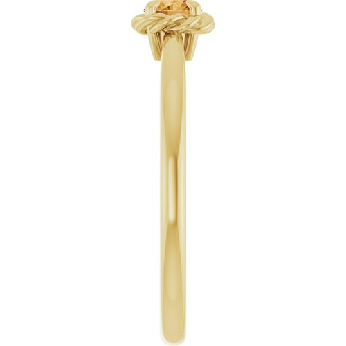 14K Yellow Natural Citrine Solitaire Rope Ring
