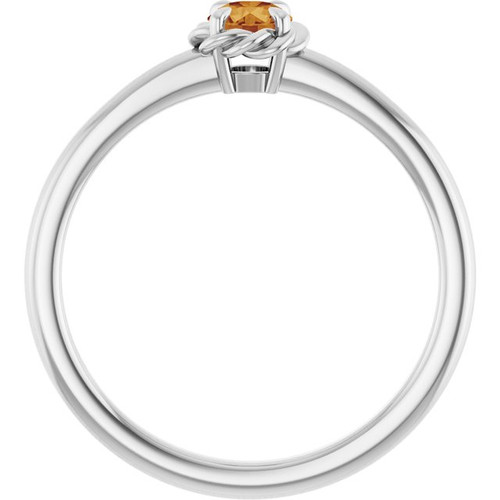 14K White Natural Citrine Solitaire Rope Ring