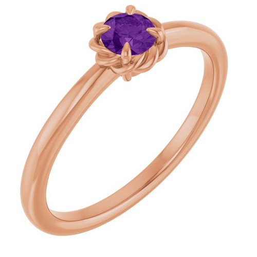 14KT Rose Gold Natural Amethyst Solitaire Rope Ring