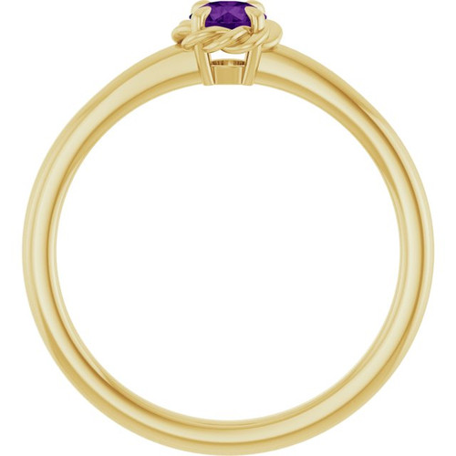 14KT Yellow Gold Natural Amethyst Gem set in Solitaire Rope Ring
