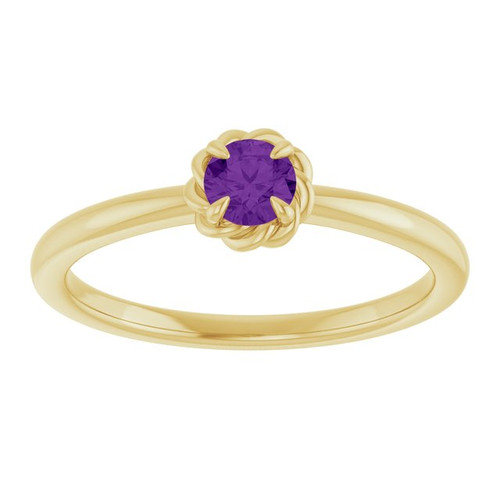 14KT Yellow Gold Natural Amethyst Gem set in Solitaire Rope Ring