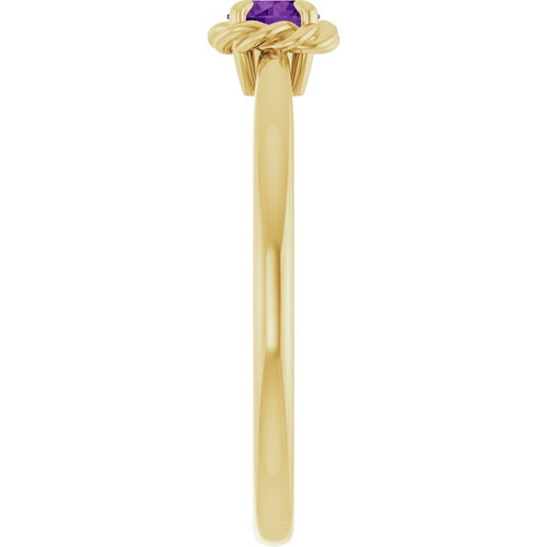 14KT Yellow Gold Natural Amethyst Gem set in Solitaire Rope Ring