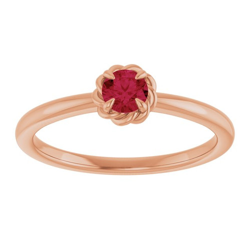 14K Rose Natural Ruby Solitaire Rope Ring