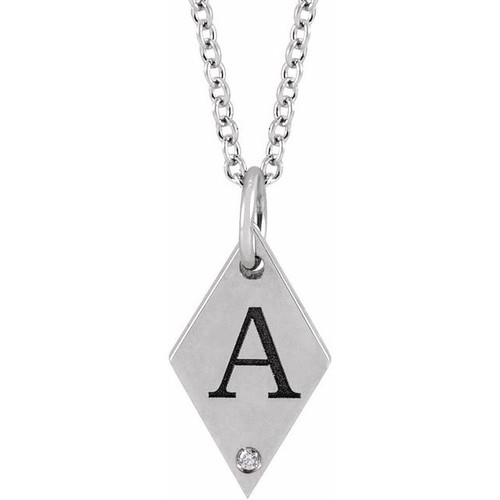 Platinum .005 CT Natural Diamond Rhombus 16-18" Necklace 