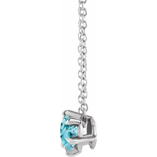 Genuine Aquamarine Necklace in Platinum Aquamarine Solitaire 16-18" Necklace.