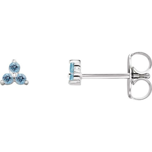 Platinum 3 Stone Natural Aquamarine Three Stone Earrings