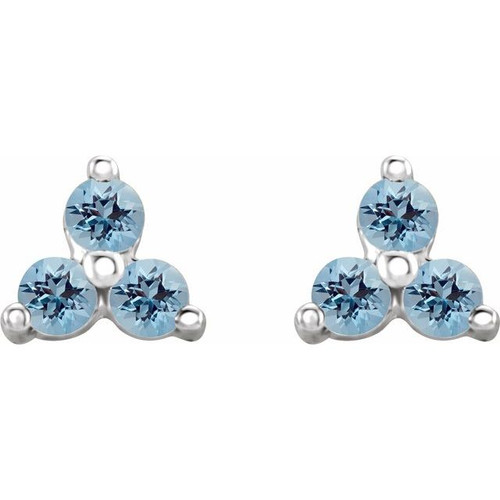 Platinum 3 Stone Natural Aquamarine Three Stone Earrings