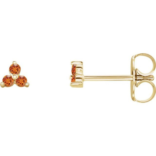 14K Yellow Natural Orange Garnet Three Stone Earrings