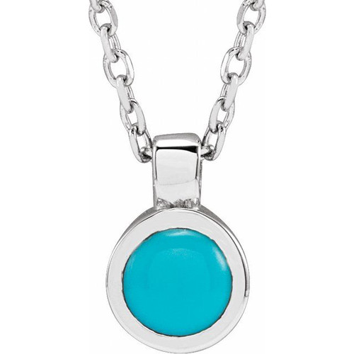 14K White Natural Turquoise Bezel-Set 16-18" Necklace