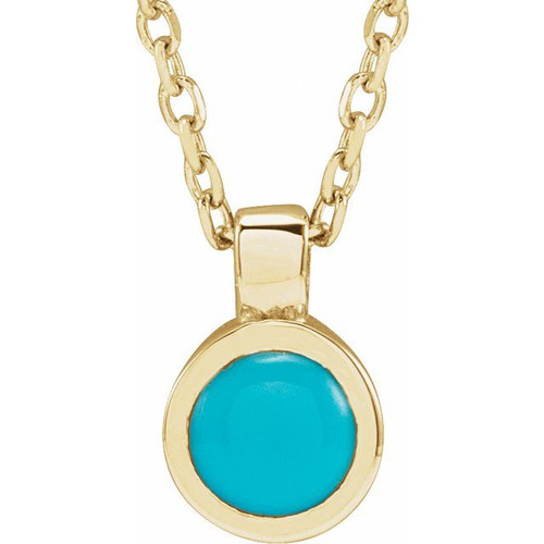 14K Yellow Natural Turquoise Bezel-Set 16-18" Necklace