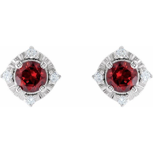 18K White Gold Garnet Stud Earrings with Diamond Accents - Taing Fine  Jewellers