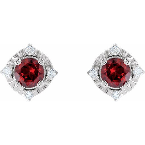 14K White Natural Mozambique Garnet & .08 CTW Natural Diamond Halo-Style Earrings