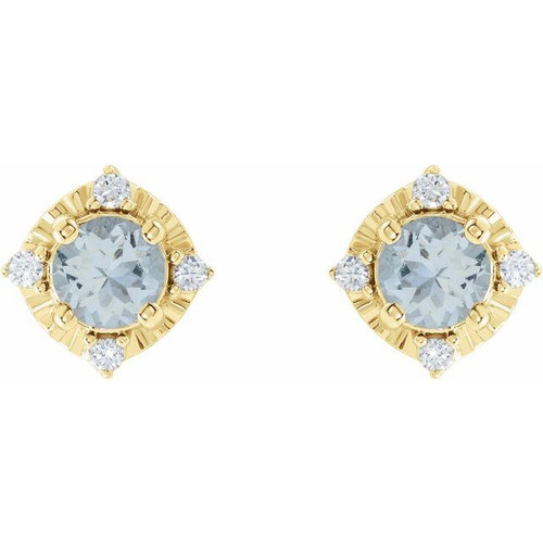 14K Yellow Natural Aquamarine & .08 CTW Natural Diamond Halo-Style Earrings