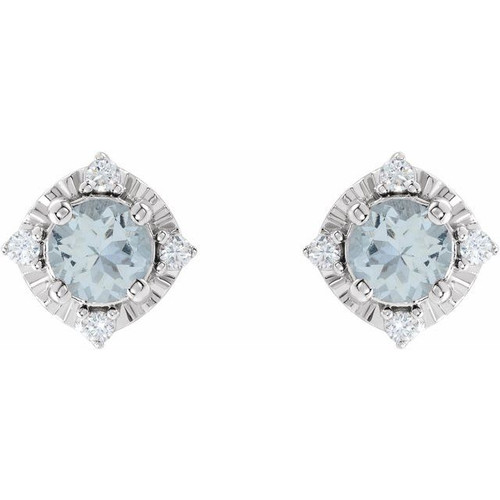 14K White Natural Aquamarine & .08 CTW Natural Diamond Halo-Style Earrings