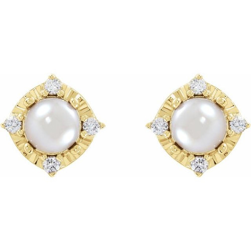 14K Yellow Cultured Freshwater Pearl & .08 CTW Natural Diamond Halo-Style Earrings