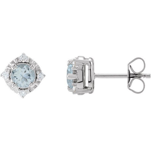 Sterling Silver Natural Aquamarine & .08 CTW Natural Diamond Halo-Style Earrings