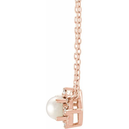 14K Rose Cultured White Freshwater Pearl & .04 CTW Natural Diamond Halo-Style 18" Necklace