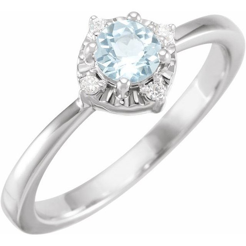 14K White Natural Sky Blue Topaz & .04 CTW Natural Diamond Halo-Style Ring