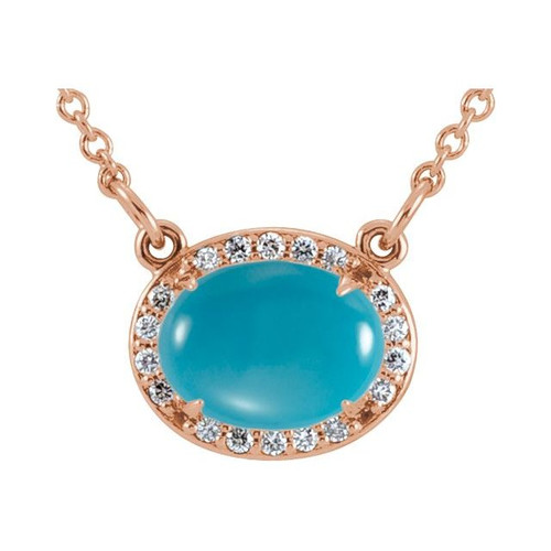 14K Rose Natural Turquoise & .07 CTW Natural Diamond Halo-Style 16 1/2" Necklace