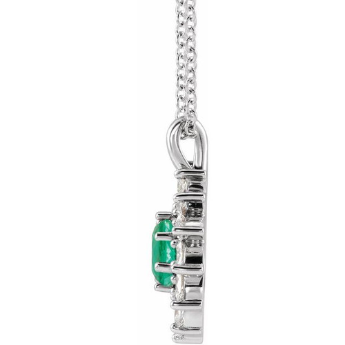 Sterling Silver Natural Emerald & 5/8 CTW Natural Diamond Halo-Style 16-18" Necklace..